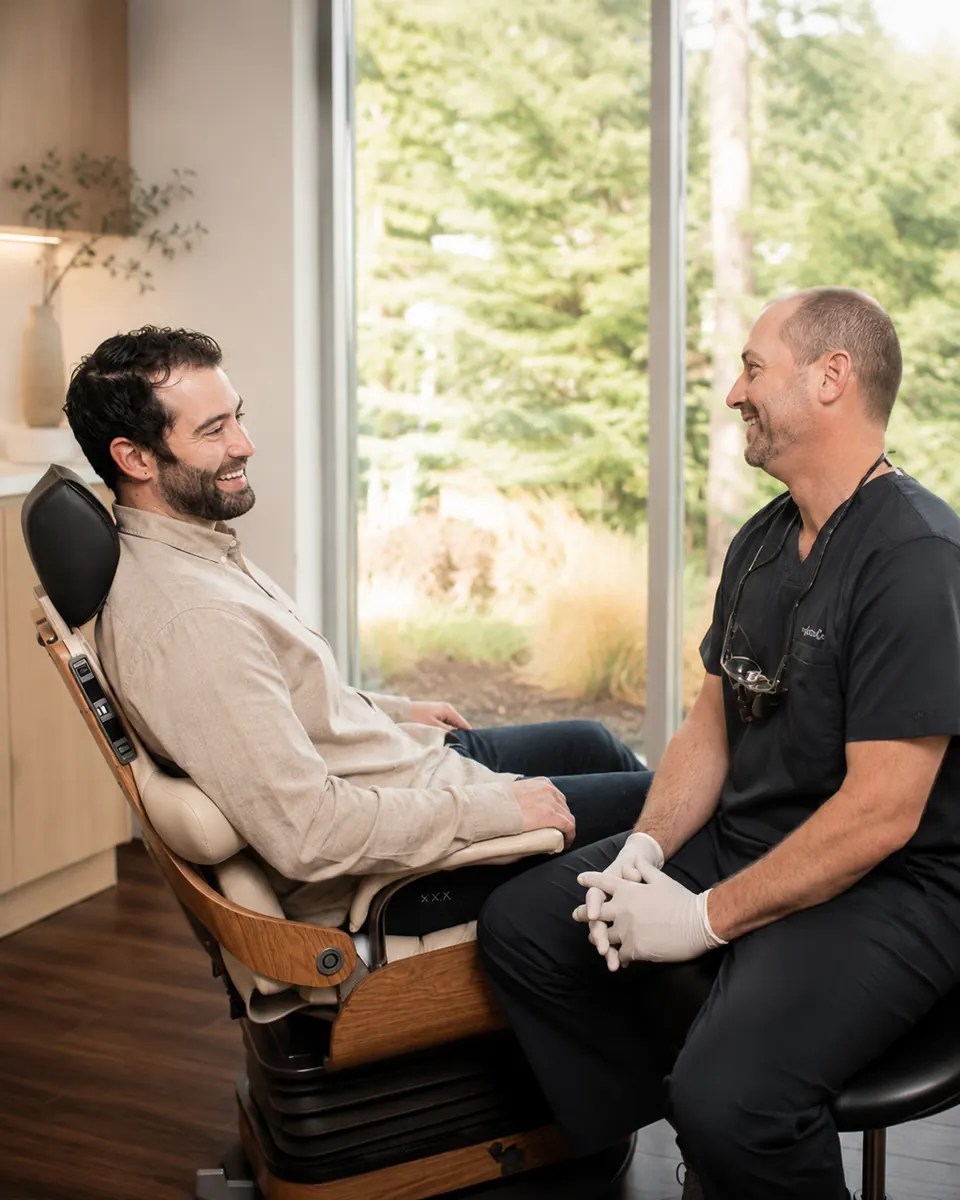 Dr. Andy Engel consulting with a patient about oral surgery and dental implants
