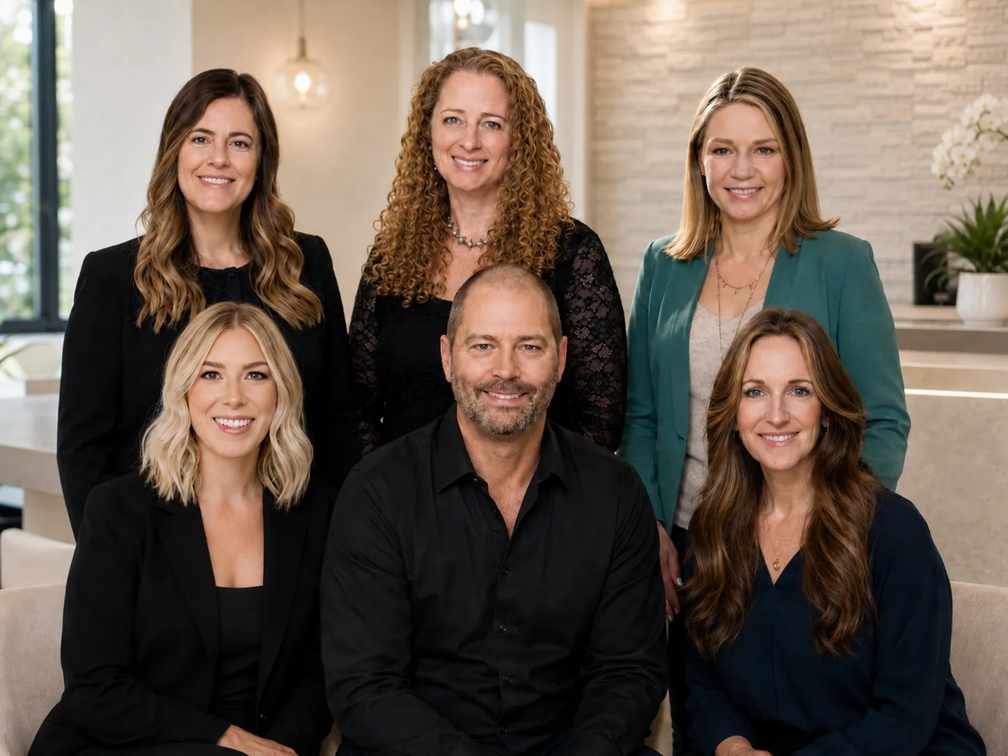 Dr. Andy Engel seated with members of the Living Dental Health team.